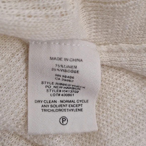 Theory Ribbed Ivory V-Neck Sheer Coquette Coastal Linen Blend Sweater Size 00/0 - Picture 7 of 7